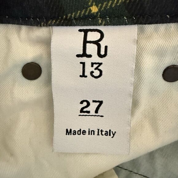 R13 Kick Fit Jeans Womens 27 Printed Tartan Plaid F22 Designer Grunge Punk Denim - Picture 12 of 16